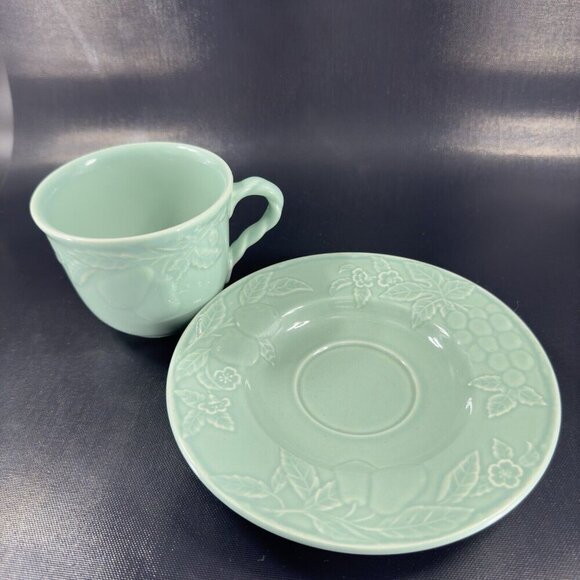 Savoir Vivre Fruit Promenade Celadon Porcelain Ceramic Teacup And Saucer Set - Picture 9 of 16